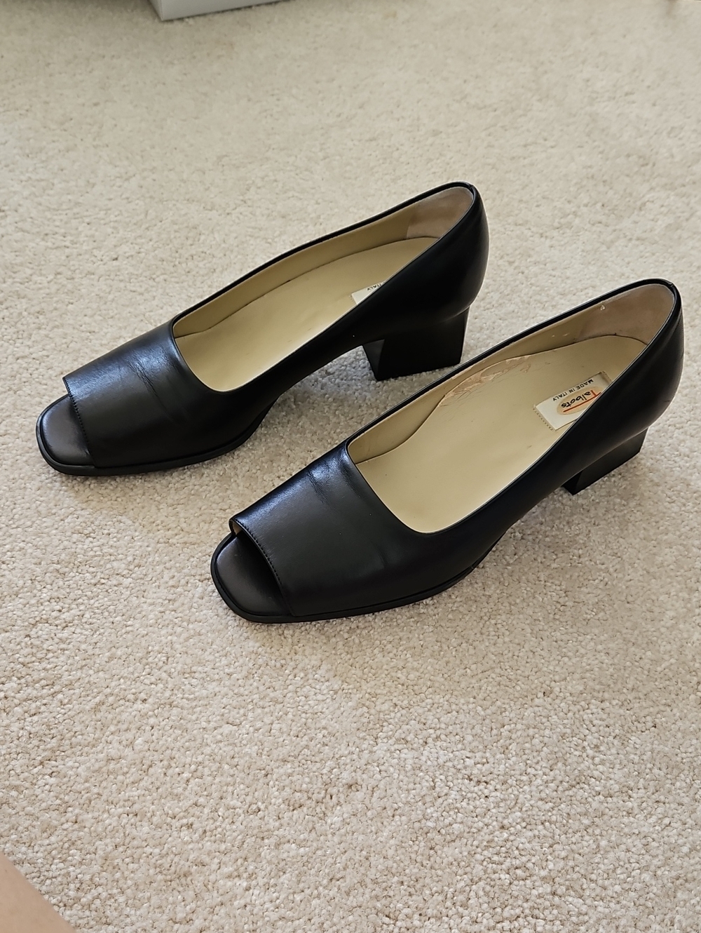 Made In Italy Black Open-Toe Block Heel Pumps - Women's